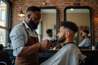 Barbier noir en action réalisant un degrade américain classique