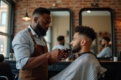 Barbier noir en action réalisant un degrade américain classique