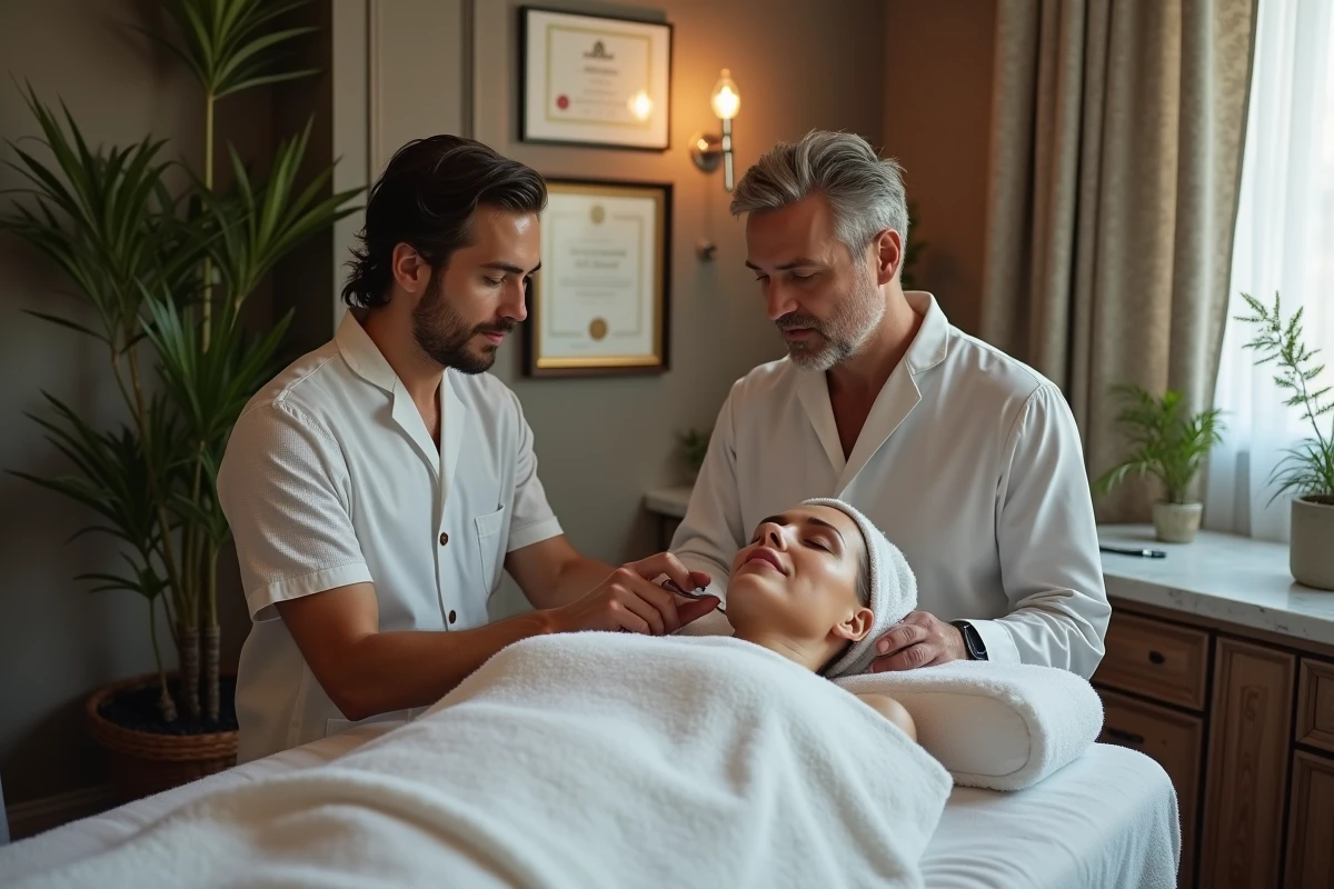 Facialiste homme en consultation avec un client dans un salon