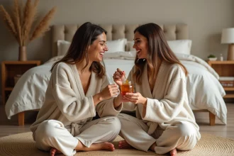 Couple en loungewear appliquant du miel main à main