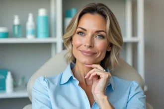Femme confiante dans une clinique moderne pour soins du visage