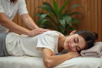 Jeune femme détendue lors d'un massage dans un spa moderne