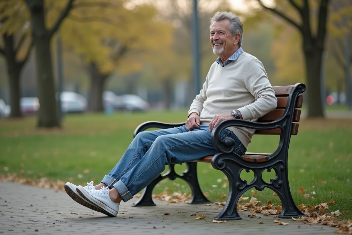 Homme détachant ses sneakers dans un parc en plein air