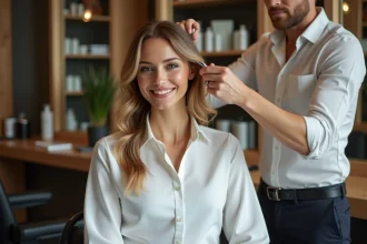 Femme élégante en salon de coiffure à Toulouse