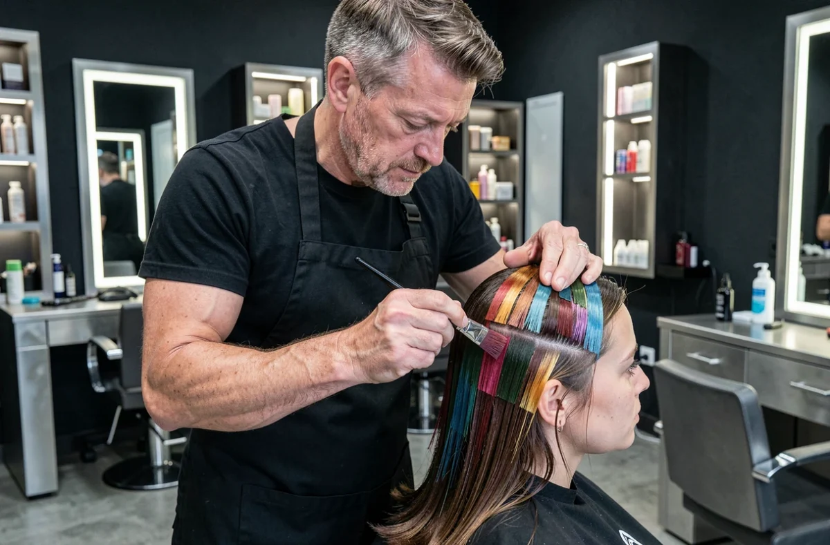 Coloriste expert réalisant une coloration précise en salon dans le centre-ville de Saint-Brieuc chez Eric Stipa
